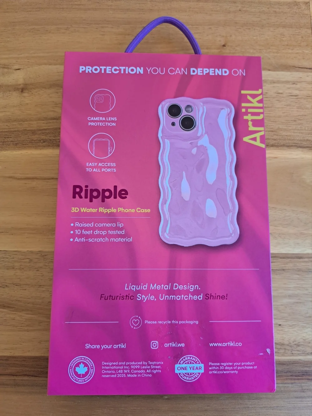 Artikl Ripple 3D Water Ripple Phone Case for iPhone 15 - Pink